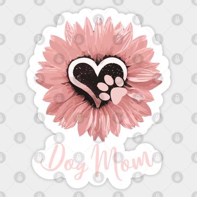 Dog mom pink sunflower paw print Sticker by Collagedream